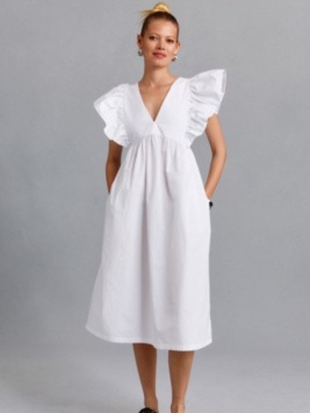Anthropologiie Maeve Printed Flutter-Sleeve Babydoll Dress